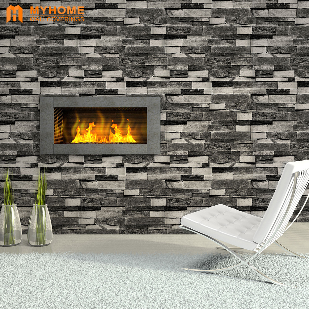 Wholesale Home Decor PVC 3D Effect Brick Stone Wallpaper