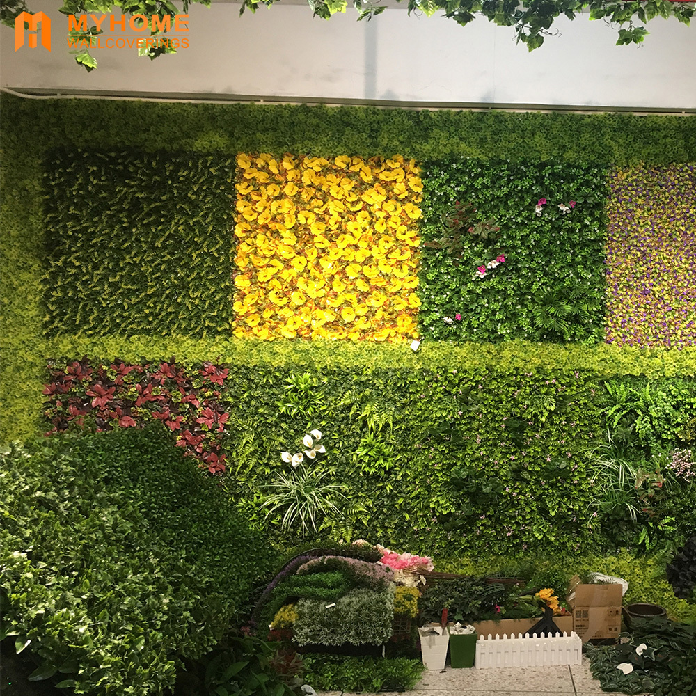 Landscaping artificial boxwood hedge green panel vertical plant wall for garden backyard home decorations