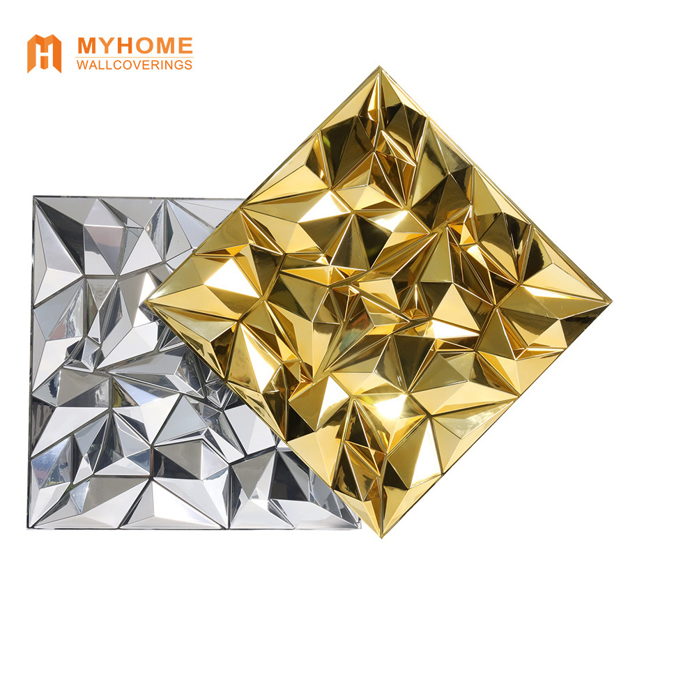 Popular Shining Gold Diamond Design Paneles Decorativos PVC 3D Wall Panel For Interior