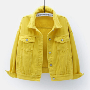 Women's plus size denim jacket spring autumn short coat jean jacket casual tops purple yellow white loose outerwear