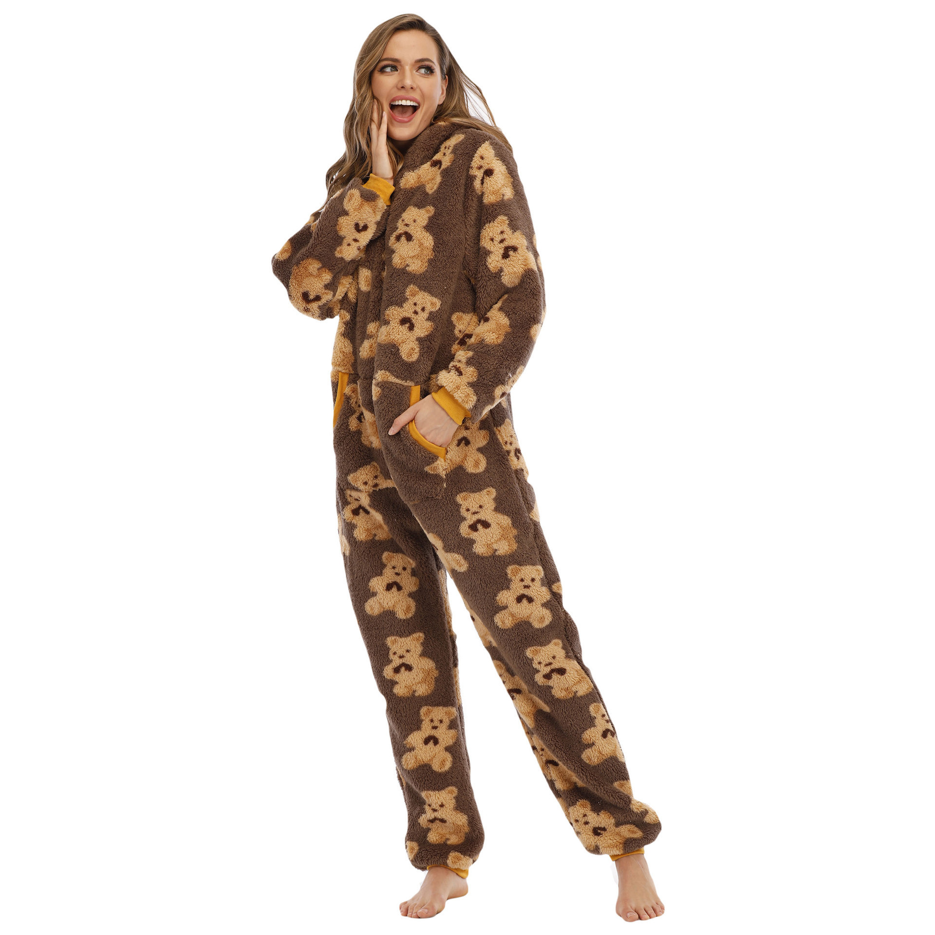 Adults Onesie Cartoon Double-sided Velvet Jumpsuit Homewear Thermal Loungewear Pajamas For Women's Custom