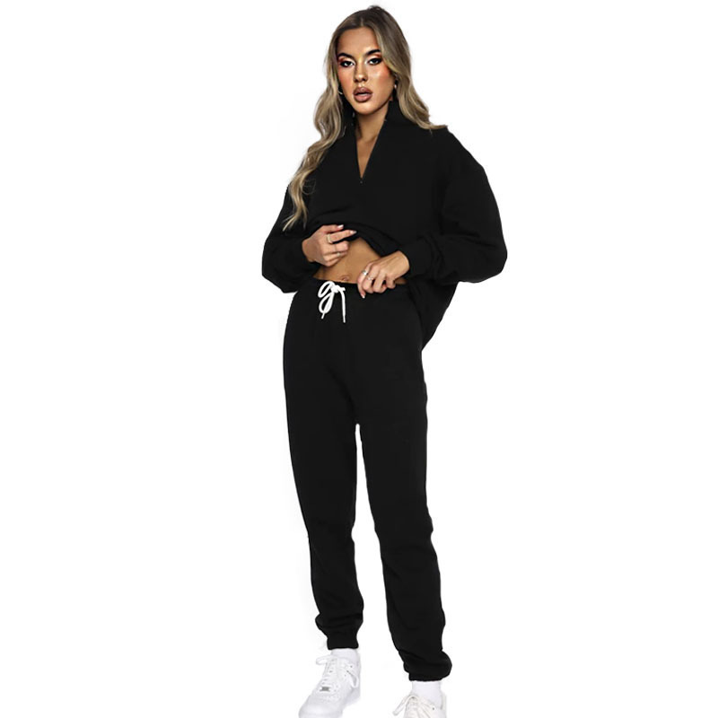 Women Dropshipping Sweat Suit 2 Piece Long Sleeve Half Zip Up Sportswear Blank Custom Logo Tracksuit Jacket And Jogging Suit