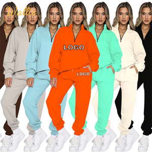 Women Dropshipping Sweat Suit 2 Piece Long Sleeve Half Zip Up Sportswear Blank Custom Logo Tracksuit Jacket And Jogging Suit