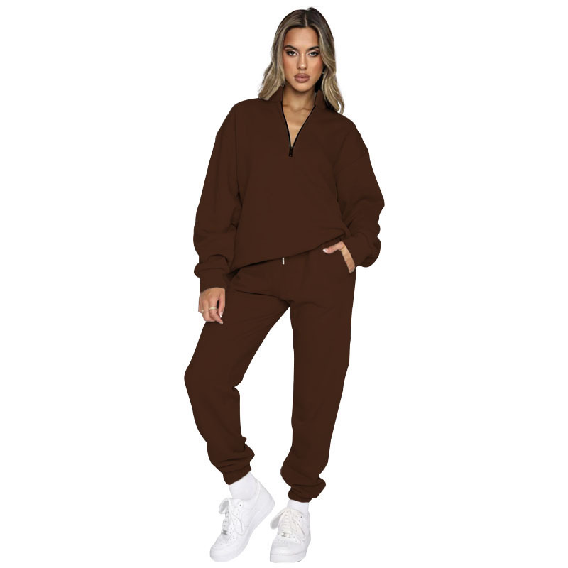 Women Dropshipping Sweat Suit 2 Piece Long Sleeve Half Zip Up Sportswear Blank Custom Logo Tracksuit Jacket And Jogging Suit