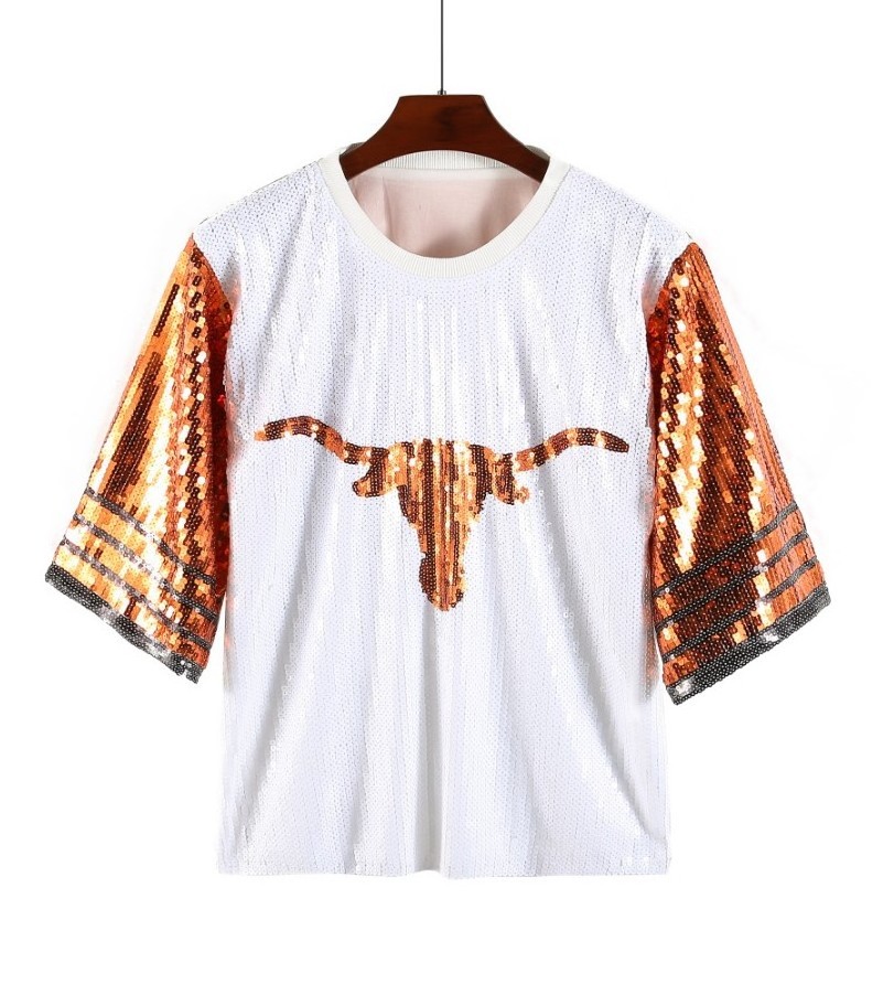 Sexy Loose Clothes Party Dresses Blouse Casual Fashion Bling T-Shirts Embroidery Sequin Jersey Tops Football Short Sleeve Shirt