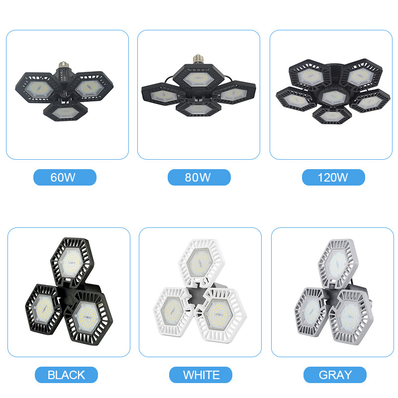 LED Garage Lights 60W 80W E26/E27 Deformable Lamp Tribright Garage 3 4 5 Leaf Ceiling Lighting Pendant Street LED Light Bulbs