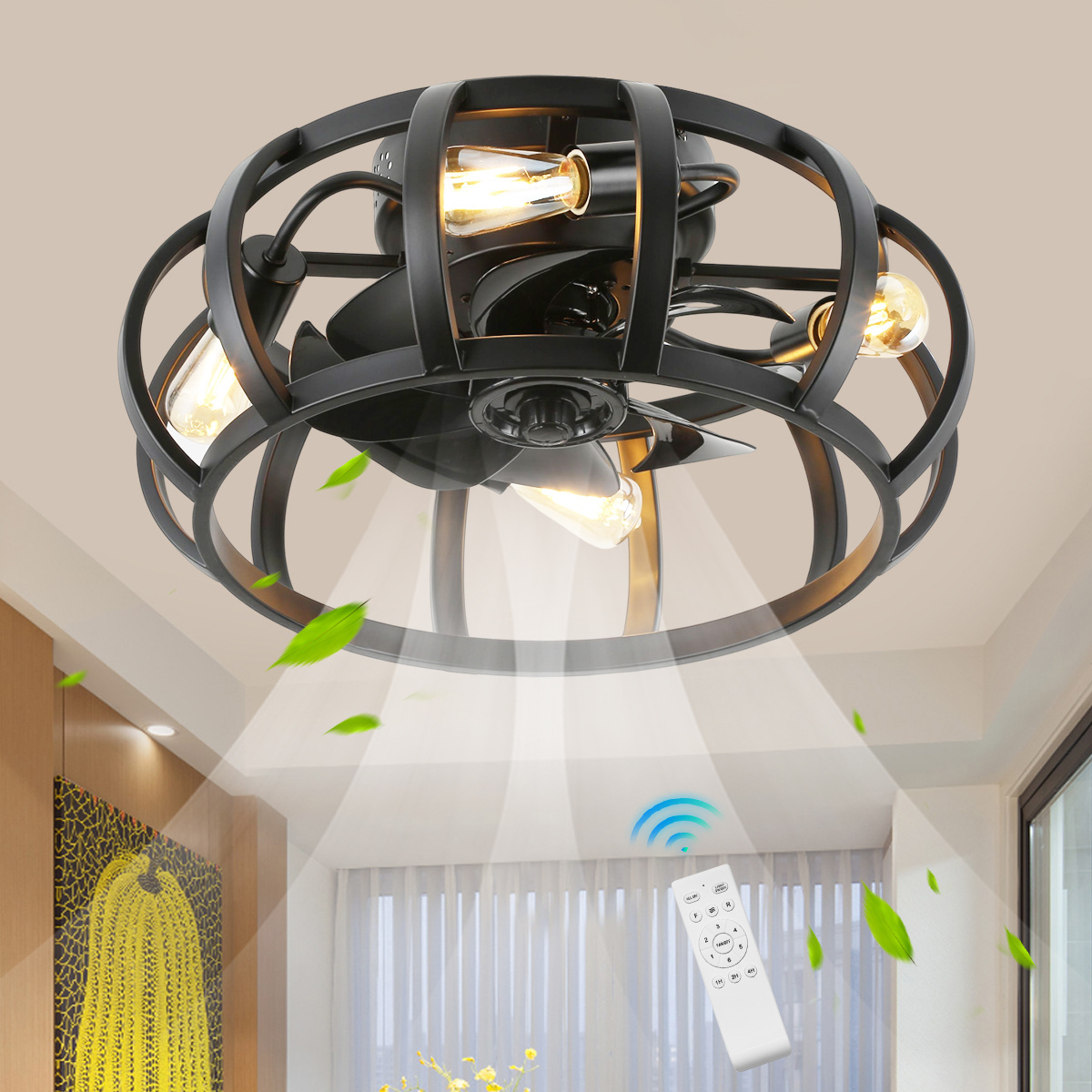 SLYNN Indoor Energy Saving Decorative Lighting LED Intelligent Ceiling Fan Lamp