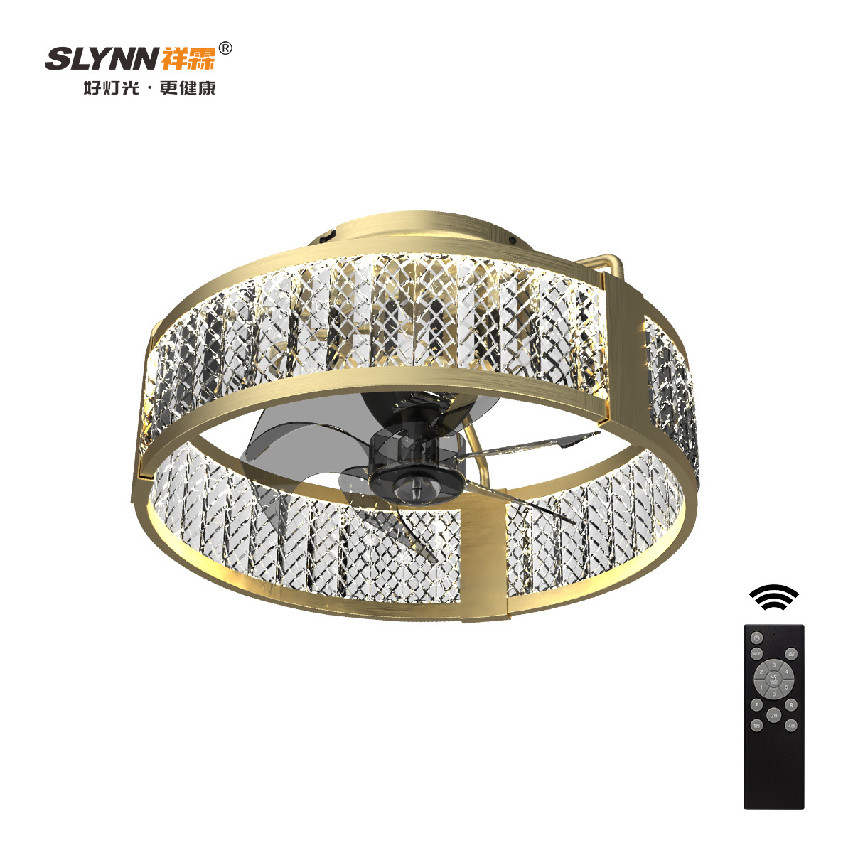 SLYNN Golden Led Ceiling Fan with Lamp Living Room Bedroom Decorative Modern Luxury Ceiling Fans Light