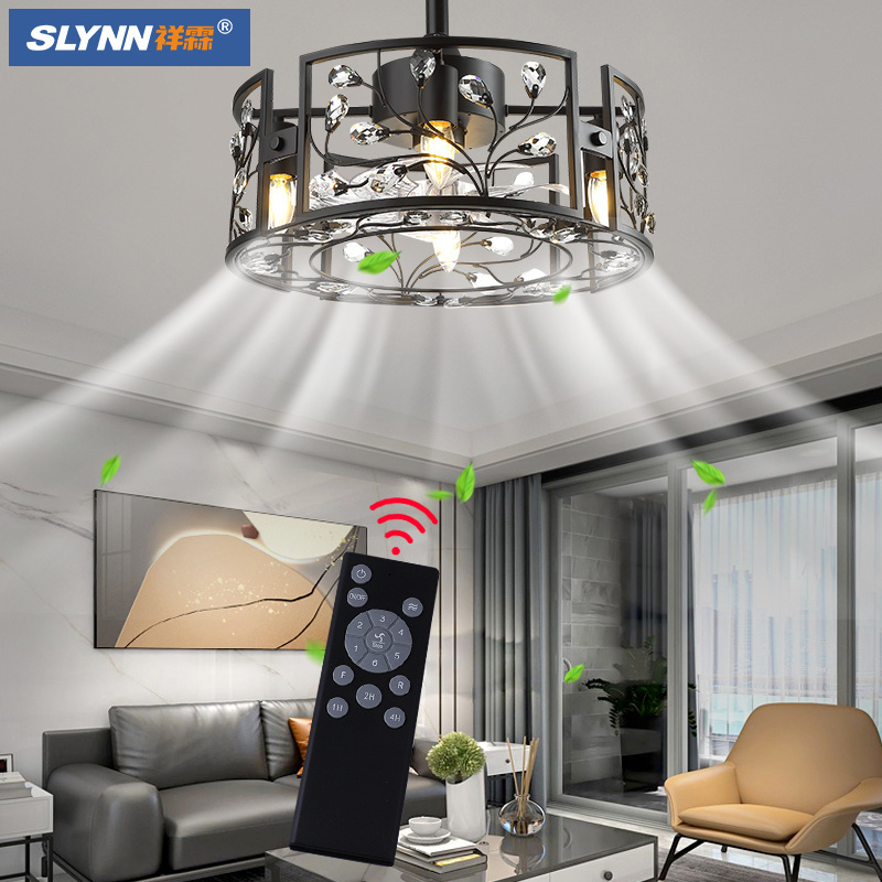 SLYNN Chandelier Modern Remote Control Ceiling Fan,Fan with Light ,Fan Light,Black Ceiling Fan/Led Ceiling Fan