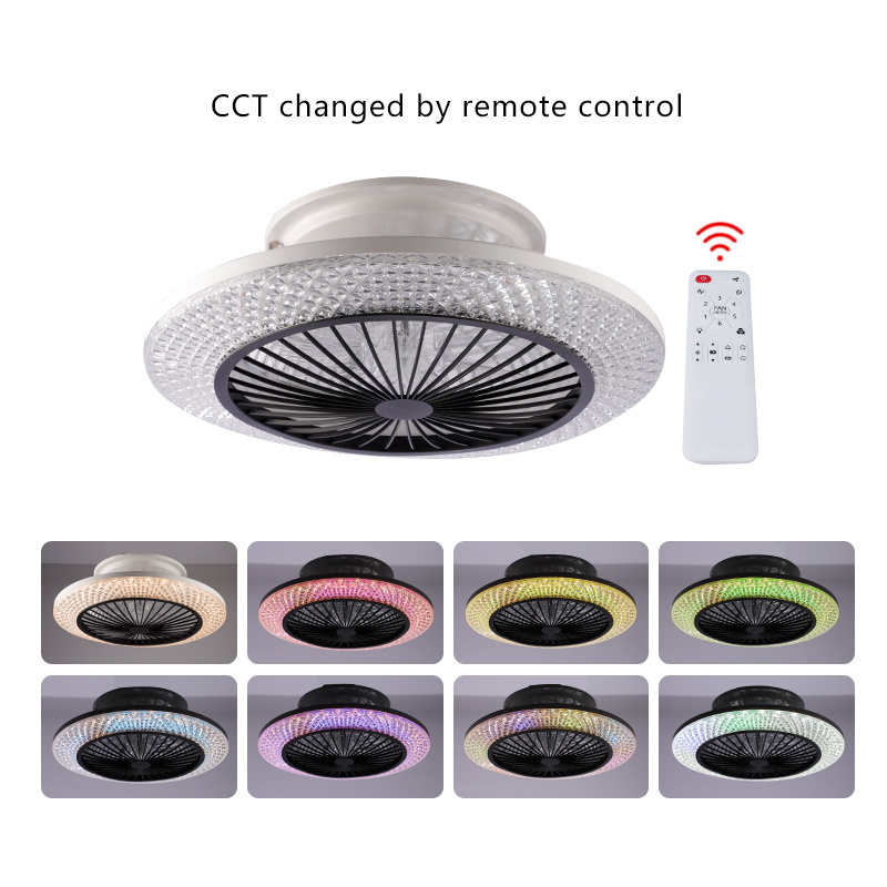 Ceiling Smart Home Lights Fan Dimmable 5 Wind Speeds Remote Control Base Enclosed RGB LED Ceiling Fan For Bedroom Kitchen