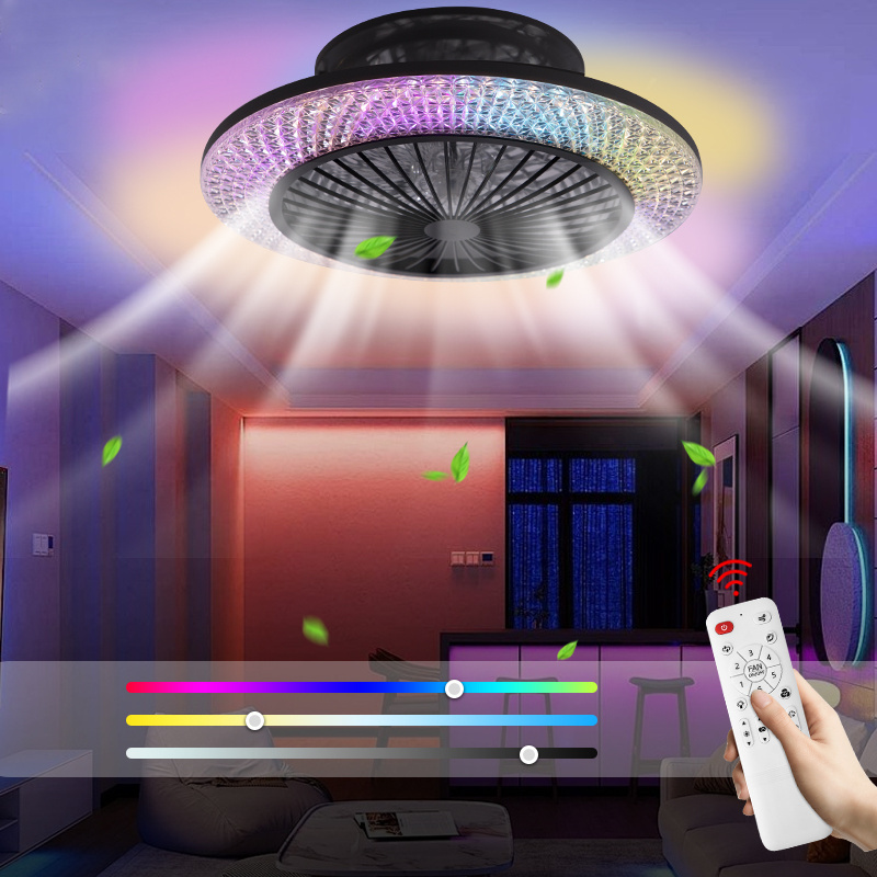 Ceiling Smart Home Lights Fan Dimmable 5 Wind Speeds Remote Control Base Enclosed RGB LED Ceiling Fan For Bedroom Kitchen