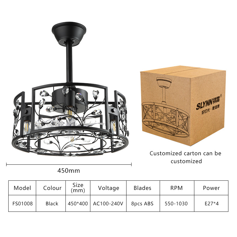 SLYNN Chandelier Modern Remote Control Ceiling Fan,Fan with Light ,Fan Light,Black Ceiling Fan/Led Ceiling Fan