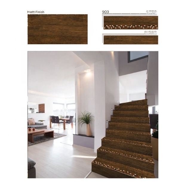 Heat insulated antibacterial  Wood Finish 4 feet vitrified step riser Tiles step nosing porcelain til for stairs