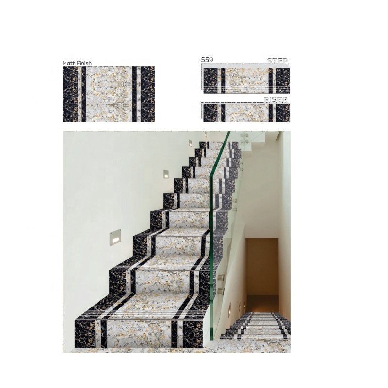 Porcelain Stair Tiles Step Luxury Black Gold Marble Staircase Step Non -slip Home Decorative Stairs Exterior Design