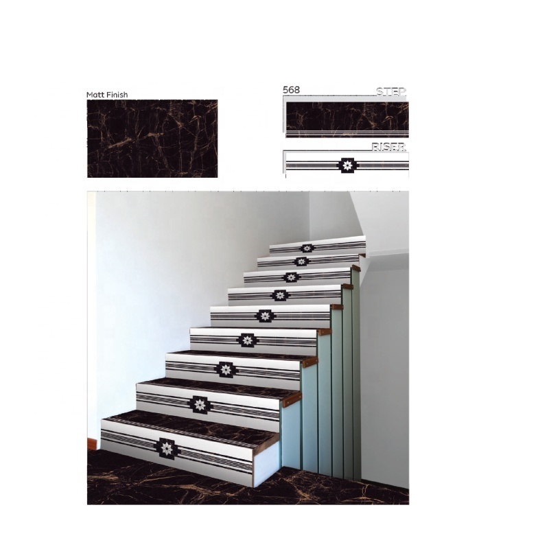 Porcelain Stair Tiles Step Luxury Black Gold Marble Staircase Step Non -slip Home Decorative Stairs Exterior Design