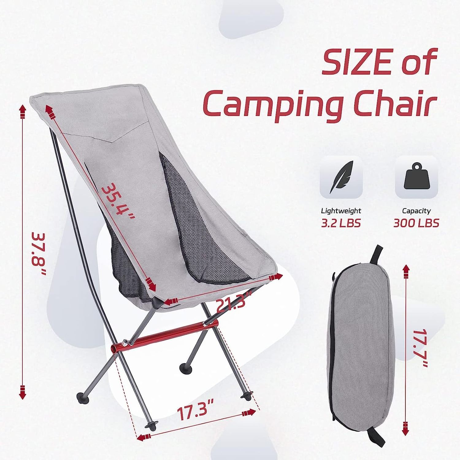 Ultralight Folding Camping Chair Low Profile Foldable Camp Chair with Carry Bag for Hiking