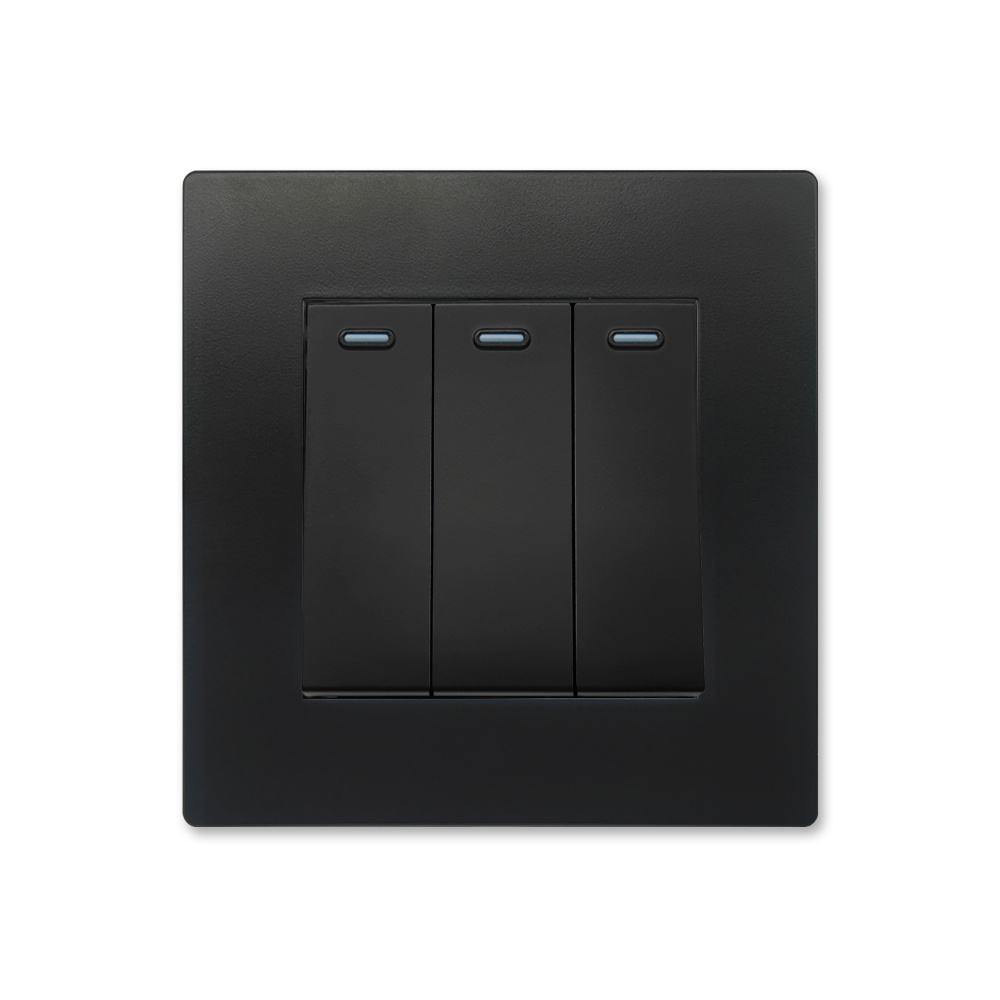 Saudi Arabia Black Plastic 3 gang 1 way Wall light SwitchUK vintage wall switch  villa 16A 250V