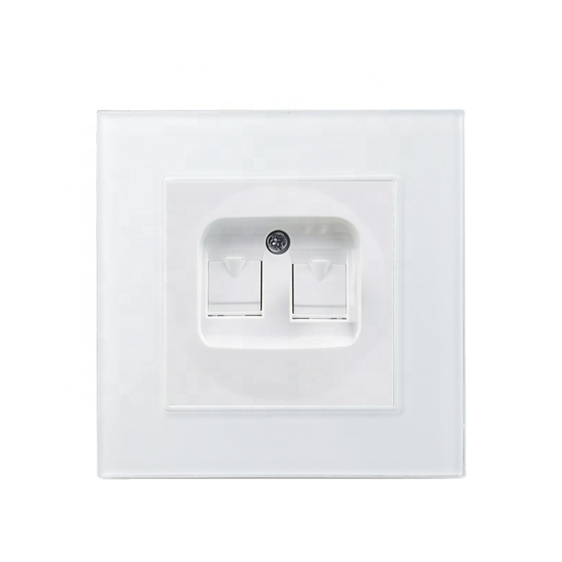 EU Data Tel Socket RJ45 Rj11 Cat6 Wallpad White Crystal Glass Panel European Standard Internet Telephone Modular Outlet Jack