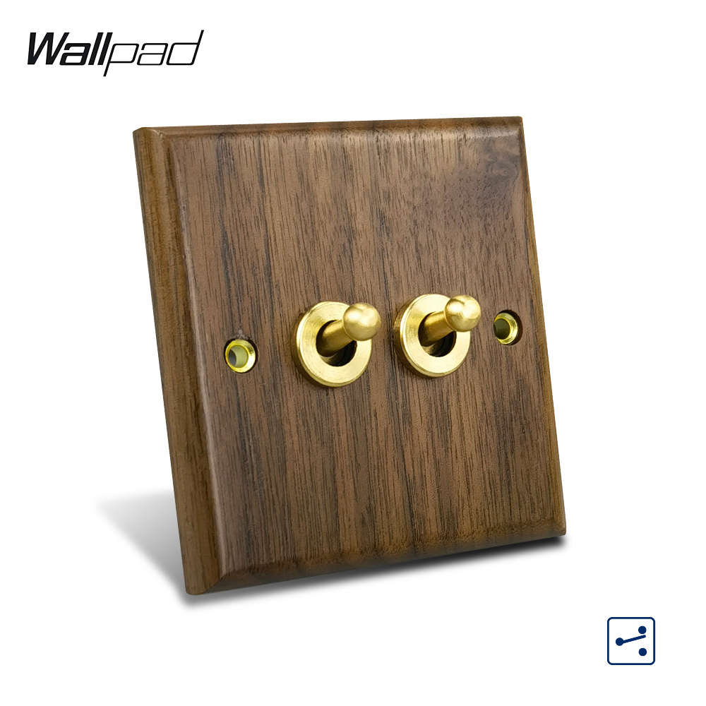 Low Price Brass Knob 86x86mm Frame Real Wood Panel 2 Gang 2 Way Double Toggle Wall Light Switch