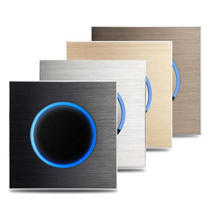 Brushed Aluminum Panel 4 Colors Black Grey Brown Gold Wall Light Switch with Round Button LED Indicator