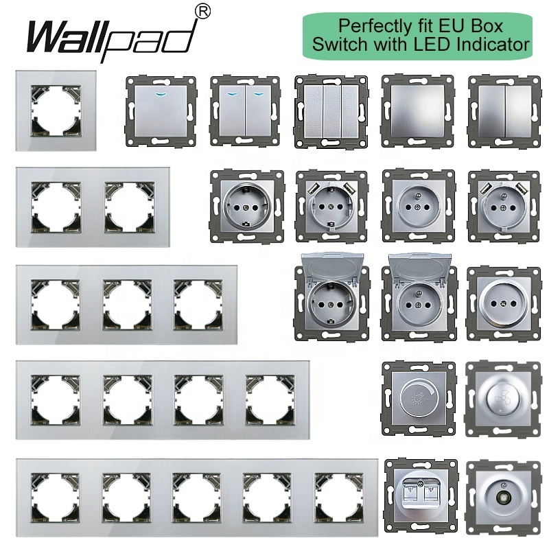 EU Fan Switch Controller 220V Silver Grey Glass Wallpad European Rotary Ceiling Fan Variable Speed Regulator Control Switch