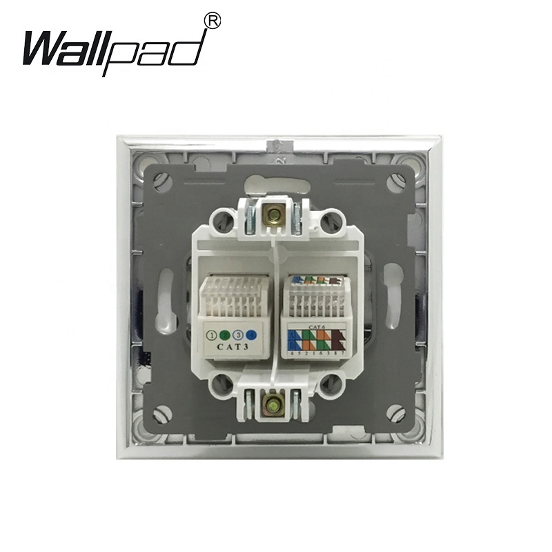 EU Data Tel Socket RJ45 Rj11 Cat6 Wallpad White Crystal Glass Panel European Standard Internet Telephone Modular Outlet Jack