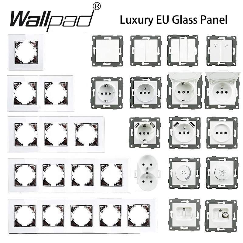 EU Data Tel Socket RJ45 Rj11 Cat6 Wallpad White Crystal Glass Panel European Standard Internet Telephone Modular Outlet Jack