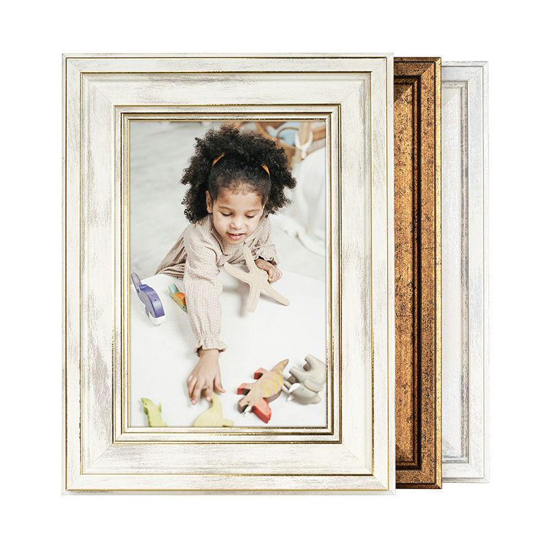 5*7 8x10 Inch Classic Retro White Gold Wood Grain Color Desktop Wall Hanging Picture Photo Frame