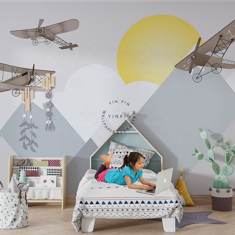 Planes Triangle Mountains nursery kids wallpaper 3d design peel and stick wallpaper room decoration