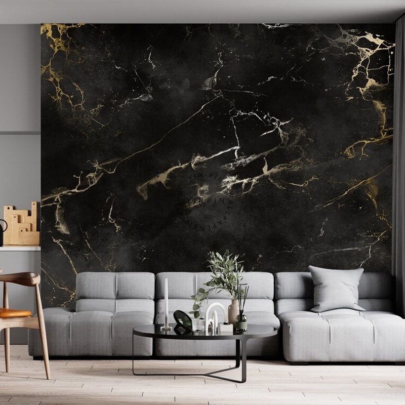 Modern black and gold marble texture self adhesive wallpapers for living room luxury