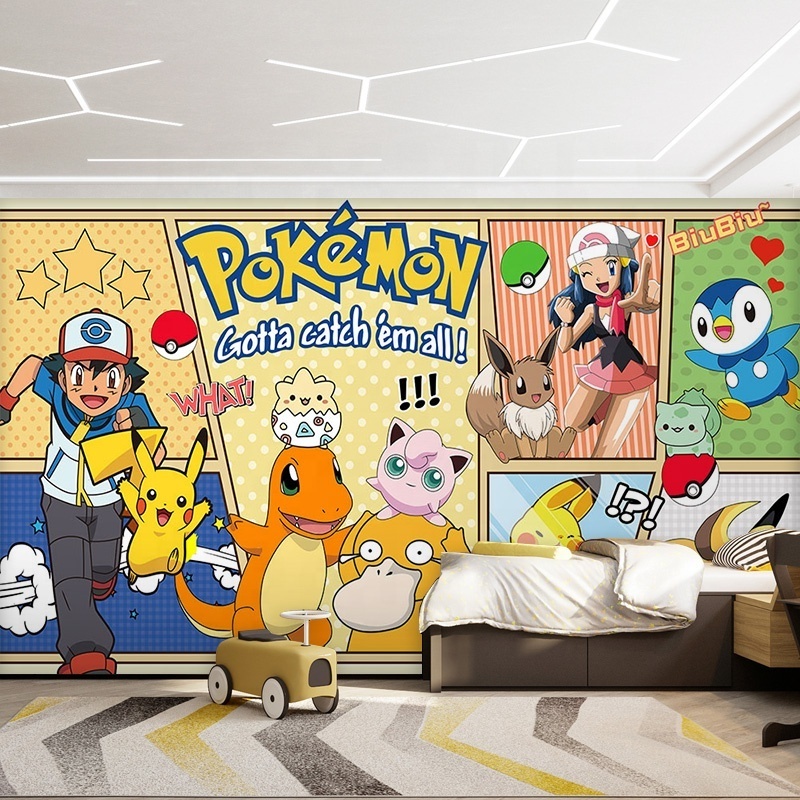 Custom Pikachu wall murals 3d wallpaper decoration for pet shop