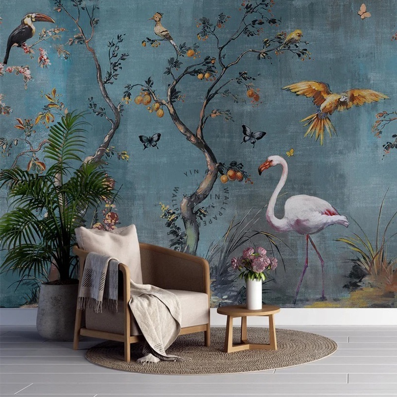 Chinoiserie Flowers and Birds Wallpaper Peacock with Peony Flowers Wall Mural for living room decor