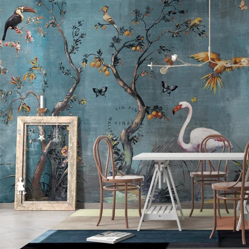 Chinoiserie Flowers and Birds Wallpaper Peacock with Peony Flowers Wall Mural for living room decor