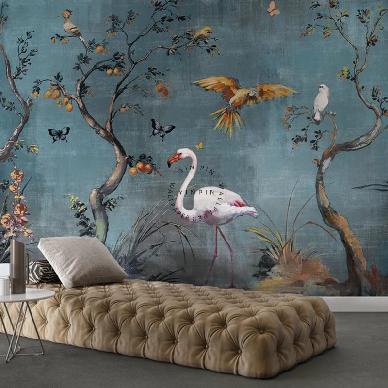 Chinoiserie Flowers and Birds Wallpaper Peacock with Peony Flowers Wall Mural for living room decor