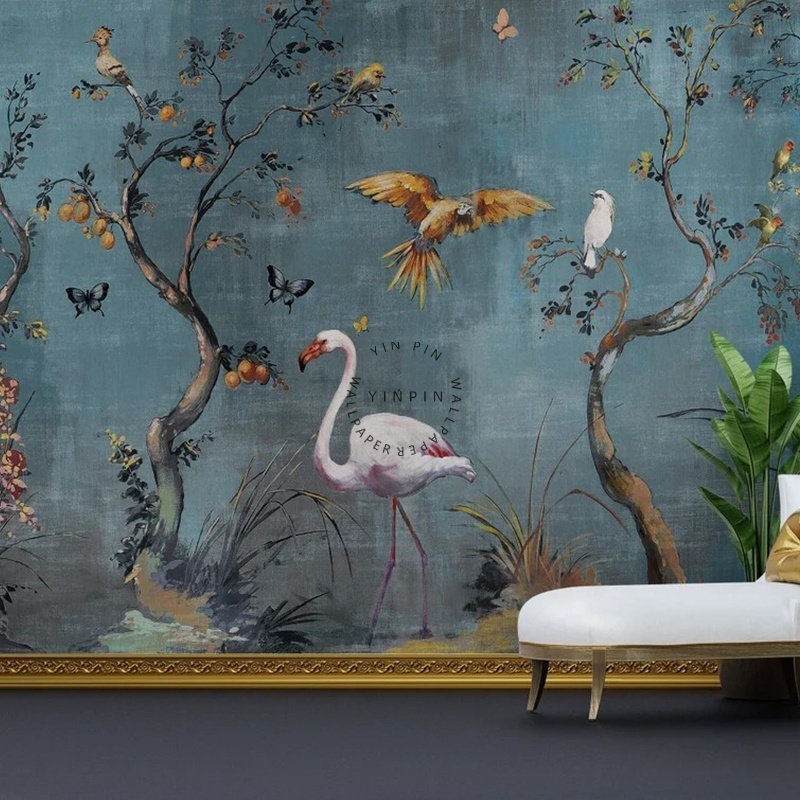 Chinoiserie Flowers and Birds Wallpaper Peacock with Peony Flowers Wall Mural for living room decor