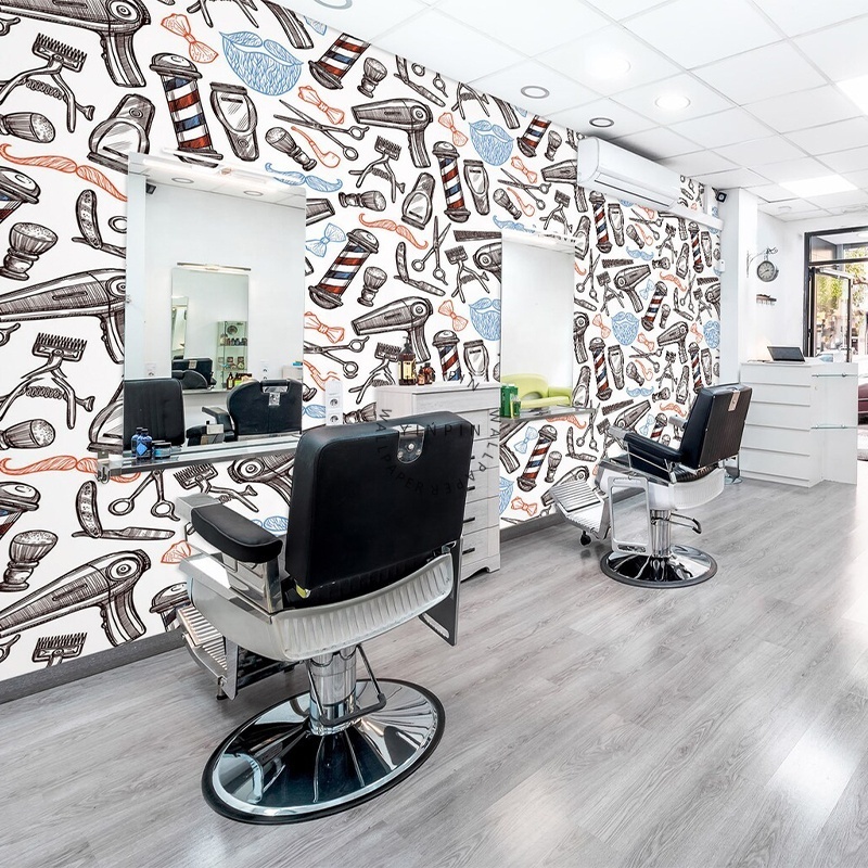 Peel and stick wall art design printed removable 3d wallpaper custom for barber shop