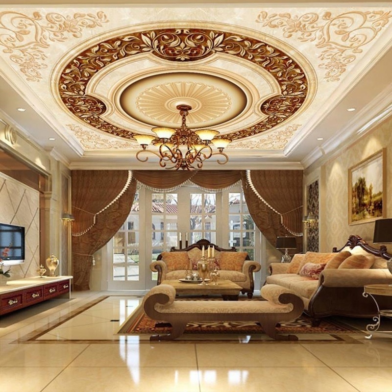 European luxury gold ceiling light mural wallpaper for hotel lobby decoration