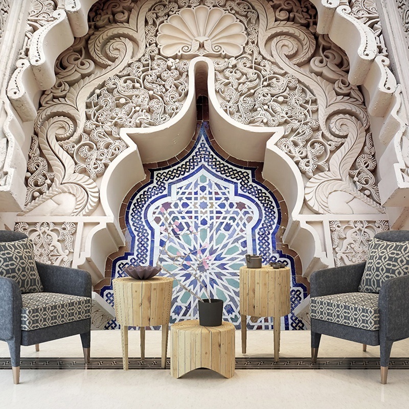 European retro palace 3d space extension mural living room hotel ceramic tile Moroccan wallpaper