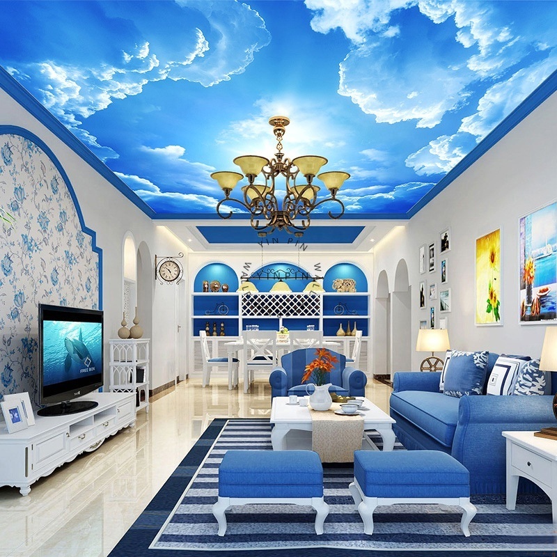 Blue sky and white clouds ceiling wallpaper 3d home decoration