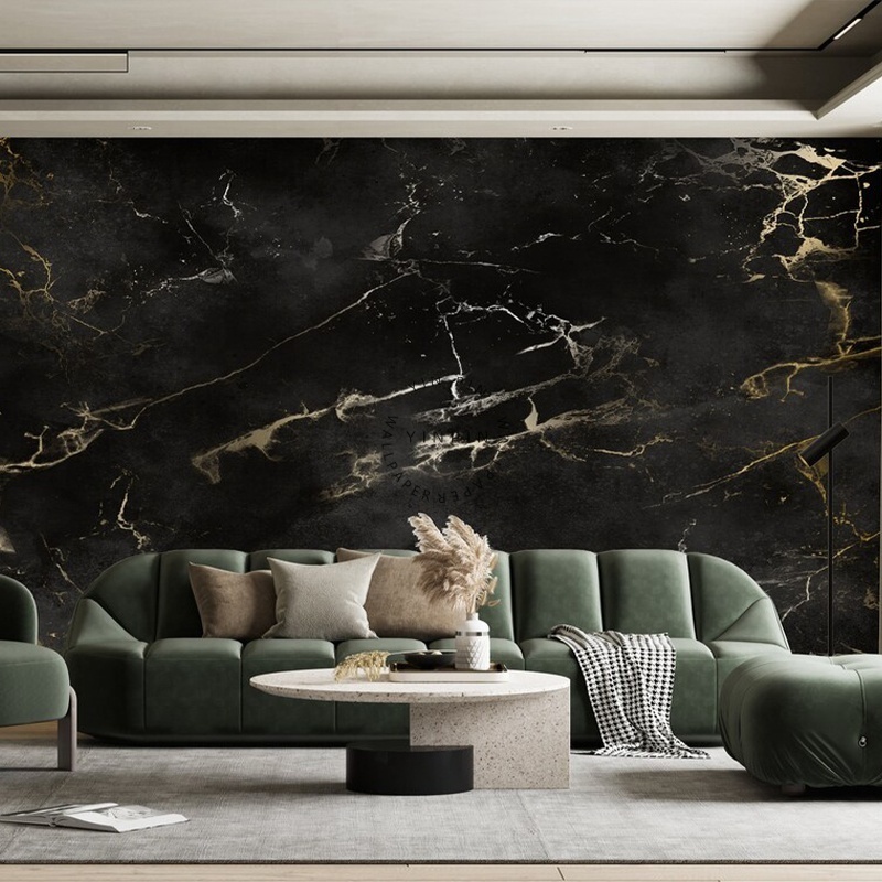 Modern black and gold marble texture self adhesive wallpapers for living room luxury