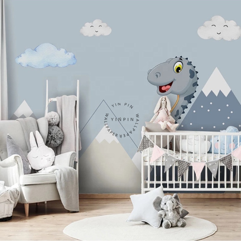 Minimalist hand drawn dinosaur baby children's room cartoon background wallpaper