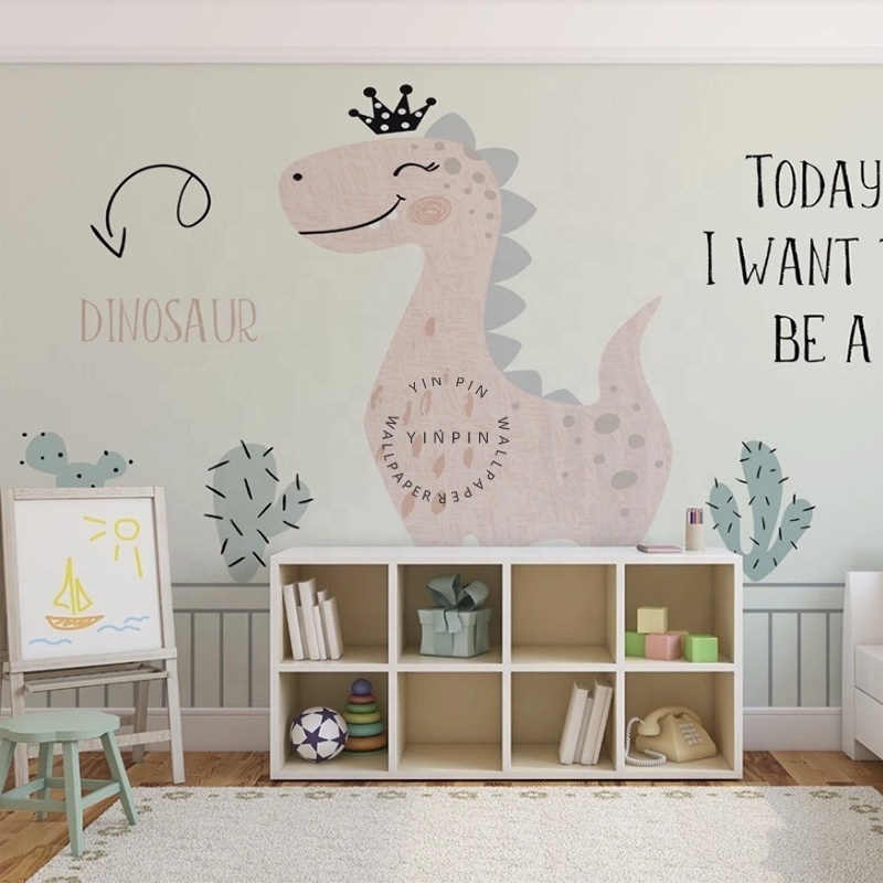 Minimalist hand drawn dinosaur baby children's room cartoon background wallpaper