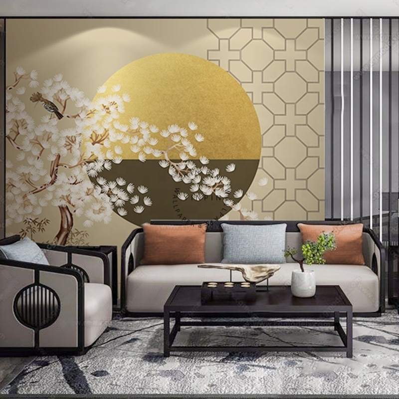 Light Luxury New Chinese Style Flower and Bird Bamboo Forest Living Room Background Wallpaper