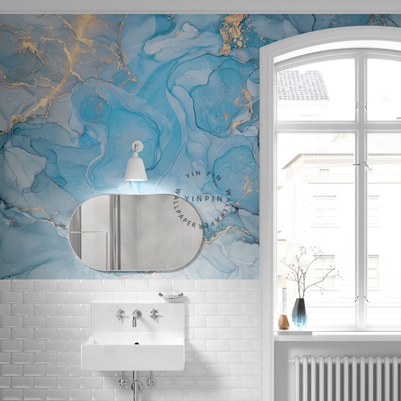 Modern aqua marble texture self adhesive 3d mural photo wallpaper