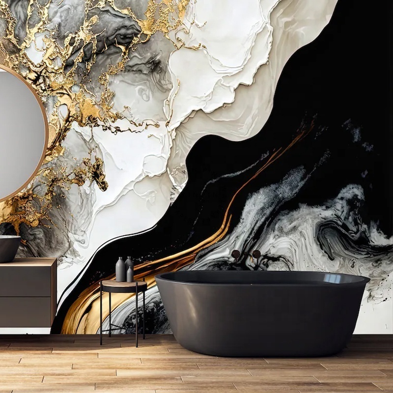 Black gold marble textured ceramic mural peel and stick wallpaper