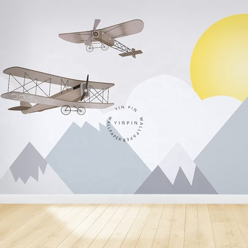 Planes Triangle Mountains nursery kids wallpaper 3d design peel and stick wallpaper room decoration