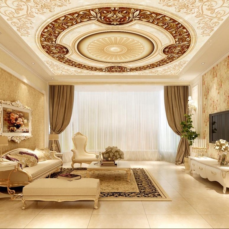 European luxury gold ceiling light mural wallpaper for hotel lobby decoration