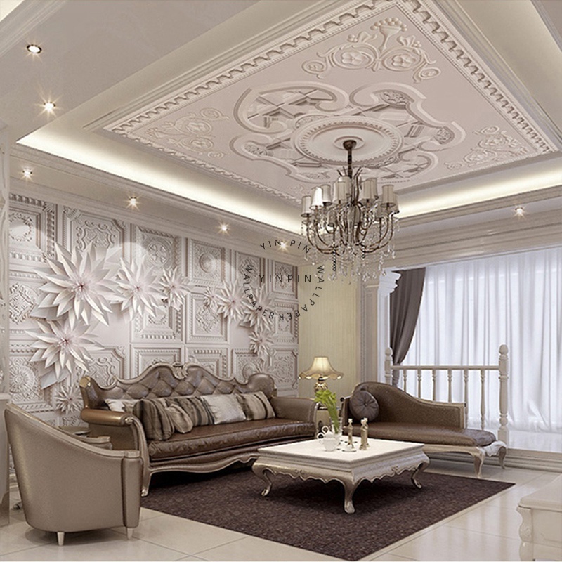 European style gypsum ceiling decorative murals ceiling peel and stick wallpaper