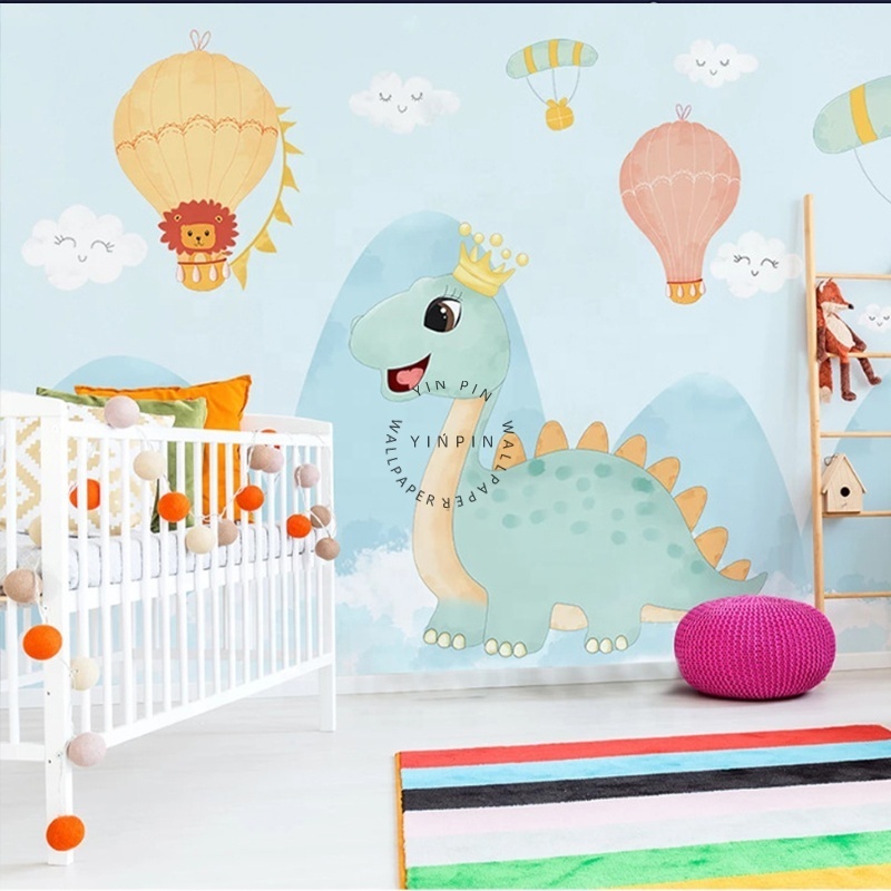 Minimalist hand drawn dinosaur baby children's room cartoon background wallpaper