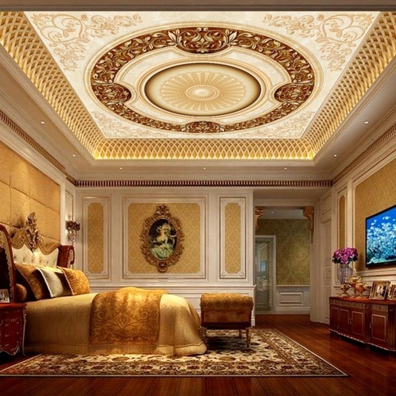 European luxury gold ceiling light mural wallpaper for hotel lobby decoration